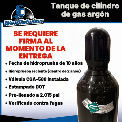 Vista 2 de Tanque Cilindro de Gas Argón 100% para Soldadura 80 cu/ft CGA 580 - LLENO
