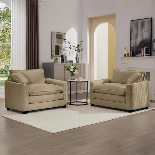 Vista 8 de KEIKI Juego de sofá de 2 piezas con 2 sofás individuales de pana extragrandes, juego de sillas decorativas modernas de 2 plazas tapizadas con 2