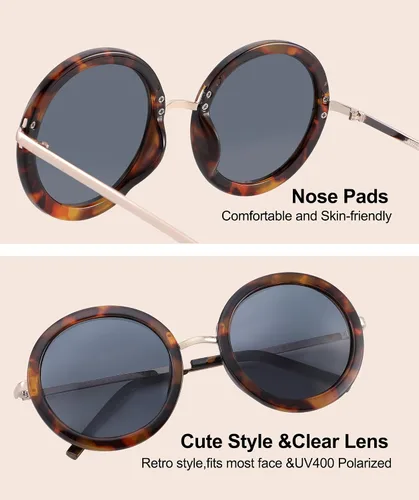 Vista 22 de JOOX Gafas de sol redondas polarizadas retro para mujer, gafas de sol vintage de gran tamaño con lente de protección UV 100%