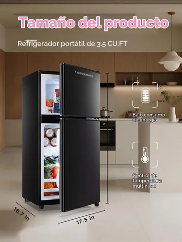 Vista 2 de F.W.WOOLWORTHS - Refrigerador compacto de 3.5 pies cúbicos con congelador, refrigerador mini de 2 puertas, termostato ajustable, para dormitorio
