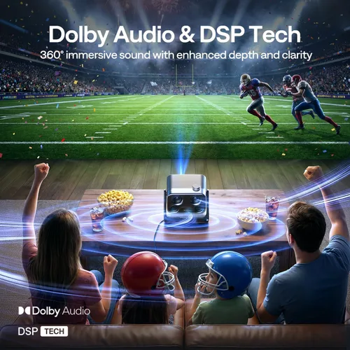 Vista 11 de Aurzen BOOM mini Google TV Proyector inteligente para exteriores con audio Dolby de 20 W 4K Supported Movie Projector with WiFi and Bluetooth