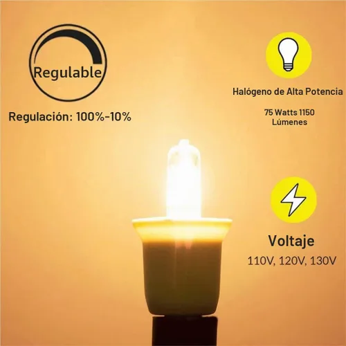 Vista 4 de VINACO Bombilla E11, bombillas halógenas JDE11 de 120 V 75 W, base de mini candelabro T4, alto rendimiento 1150 lm, blanco cálido 2700 K, regulable