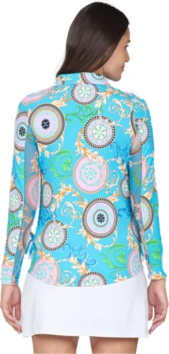 Vista 8 de IBKUL Athleisure Wear 48654 - Polo de manga larga con protección solar UPF 50+ Icefil Cooling Tech Debbie Print de longitud ajustable