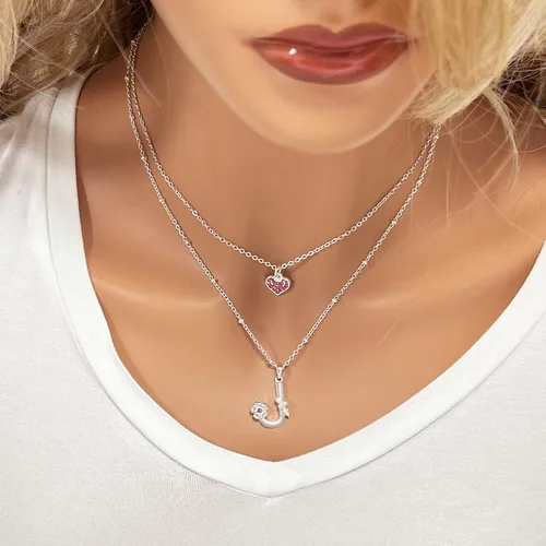 Vista 2 de Collar con iniciales de corazón de plata y oro de 2 capas para mujeres y niñas, Zinc, Diamantes de imitación