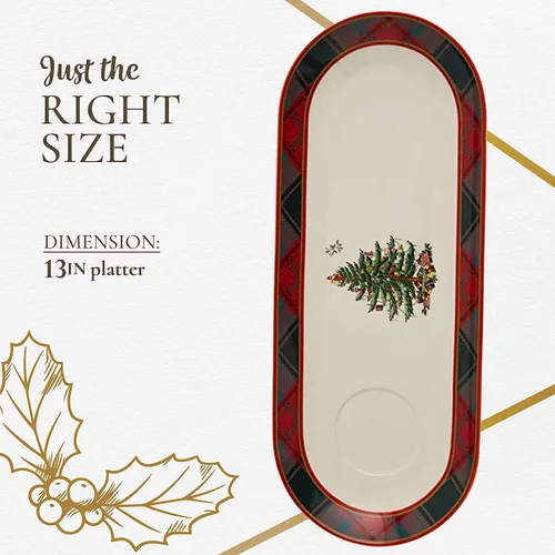 Vista 7 de Spode Christmas Tree - Juego de 2 piezas de chips y salsa de tartán – Plato para servir las fiestas de 13 pulgadas con cuenco de inmersión – Borde a