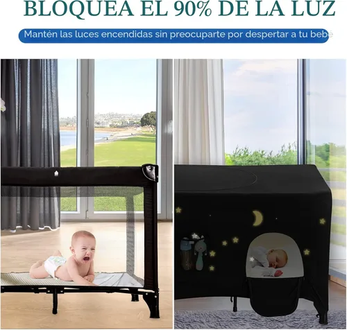 Vista 2 de Pack N Play - Funda opaca Hiaksedt para cuna para empacar y jugar, tienda de campaña opaca transpirable para cuna de viaje, cubierta de red elástica