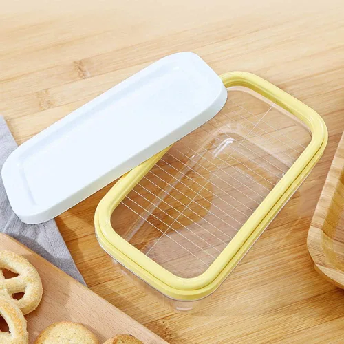 Vista 6 de Mantequillera rectangular con tapa con cortador para cortar y almacenar fácilmente, caja de mantequilla para refrigerar, contenedor de mantequilla