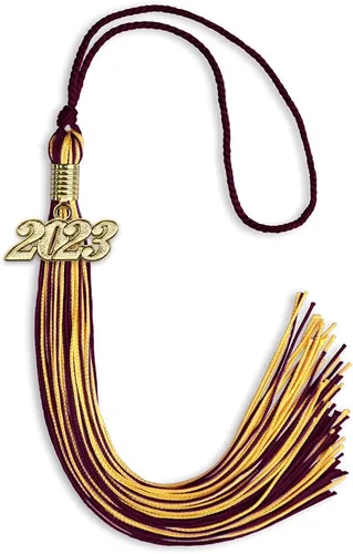 Vista 325 de Endea Graduation - Borla de doble color mixto con fecha dorada (negro/dorado antiguo, 2021)
