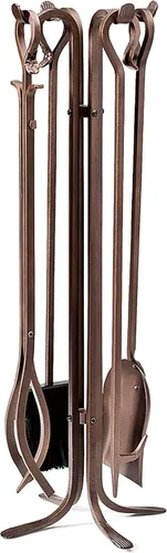 Vista 10 de Plow & Hearth Juego de 5 herramientas compactas de hierro forjado a mano para chimenea de 32.5 pulgadas Mango de hierro forjado negro