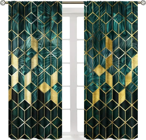 Vista 36 de Cortinas degradadas grises y negras, con textura geométrica moderna abstracta para cocina, dormitorio, sala de estar, juegos de 2 paneles