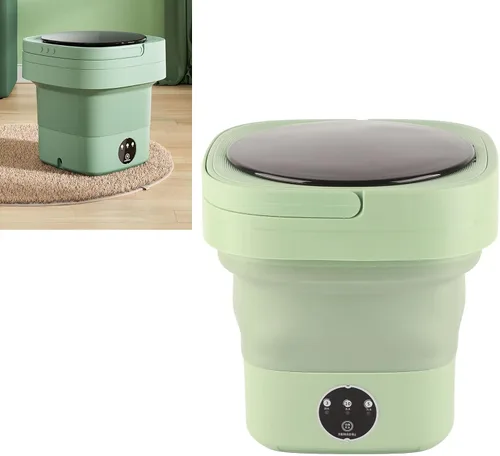 Vista 5 de Lavadora portátil, lavadora plegable, capacidad de 6.5 L, secadora de centrifugado, 100240 V, verde, para el hogar, apartamento, campamento