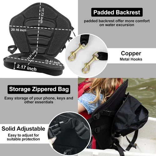 Vista 3 de HLOGREE Asientos de kayak: 1/2 pieza, cojín acolchado grueso con soporte de respaldo, compatible con canoa y Ocean Sup