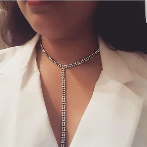 Vista 3 de Gargantilla de diamantes de imitación de plata brillante gargantilla de cristal para mujer