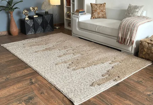 Vista 2 de Alfombra hecha a mano de lana dorada, fibra natural viscosa de fácil mantenimiento, alfombra para sala de estar, cama, habitación familiar, pisos