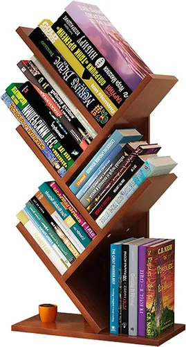 Vista 12 de Estantería de árbol de 4 niveles, estantería de pie para libros que ahorra espacio, estante organizador de almacenamiento de revistas, estante