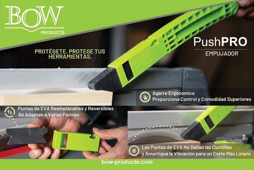 Vista 2 de BOW Products PushPRO PP1 - Bastón de empuje para sierras de mesa - Bloque de empuje con punta de EVA que reduce las vibraciones y mejora el agarre