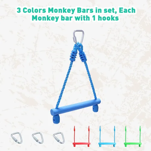 Vista 2 de Rainbow Craft Paquete de 3 barras de Ninja Monkey para niños, barras de trapecio para accesorios de carrera de obstáculos ninja, 3 piezas