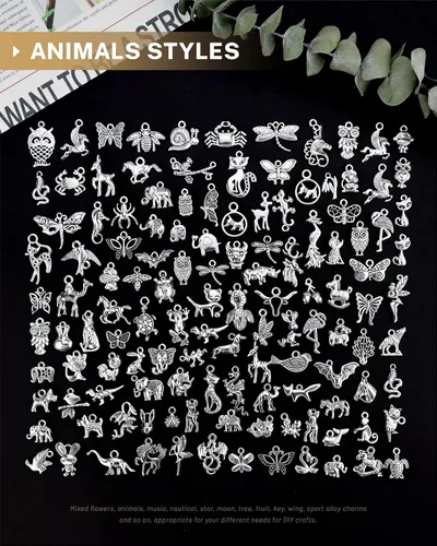Vista 3 de JIALEEY 300 piezas al por mayor de lotes a granel para hacer joyas, dijes mezclados suaves de aleación de plata tibetana, dijes para bricolaje