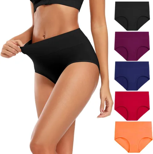 Vista 12 de Molasus Ropa interior de algodón para mujer de cintura alta, cobertura completa, bragas para mujer (talla regular y grande)