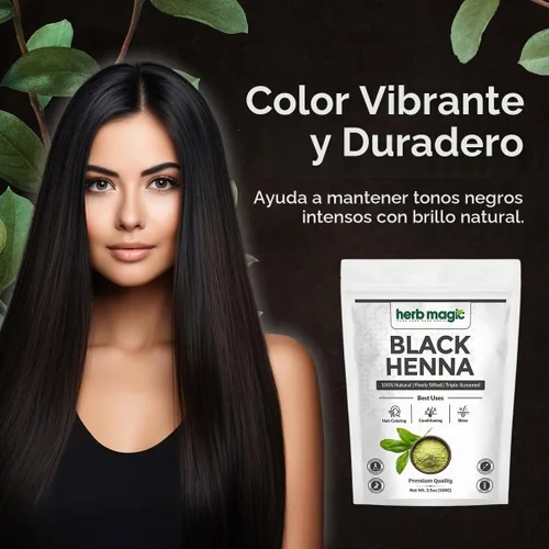 Vista 6 de Herb Magic - Polvo de henna negra, tinte natural para el cabello para negro (Black Henna)