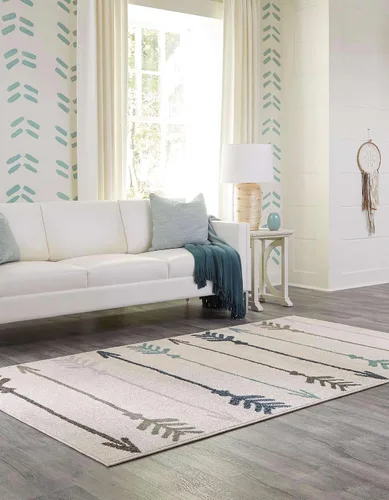 Vista 3 de Unique Loom Autumn Collection - Alfombra rectangular de 5 pies 3 pulgadas x 8 pies, color marfil y gris Marfil/Gris