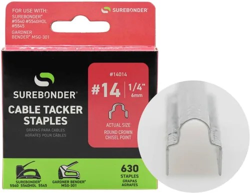 Vista 3 de Surebonder Grapas redondas #14 para cable de TV y computadora, se adapta a cables de hasta 1/4 pulgadas de diámetro, 630 grapas