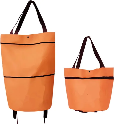 Vista 5 de Carrito de compras plegable con ruedas – Bolsa de compras plegable con cremallera de dos etapas para frutas, verduras (negro)