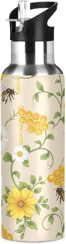 Vista 8 de Yellow White Flowers Insulated Water Bottle 32 Oz, BPA-Free Sports Water Bottle Leakproof Water Bottles