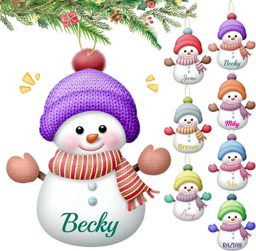 Vista 10 de Adornos de Navidad personalizados con nombre personalizado, muñeco de nieve, nombres de familia, decoración de árbol colgante de Navidad, 7