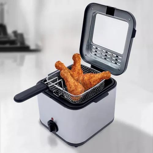 Vista 7 de Freidora eléctrica con canasta, freidora de acero inoxidable para encimera de 1000 W, para restaurantes, puestos de comida rápida, aperitivos