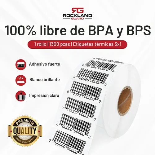 Vista 2 de Rockland Guard Etiquetas térmicas directas de 3 x 1 pulgada (1,300/rollo) - Etiquetas de código de barras FNSKU de Logística de Amazon, etiquetas