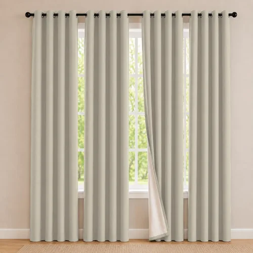 Vista 38 de 2 paneles de cortinas 100% opacas, de peso medio, con aislamiento térmico y ojales para dormitorio, sala de estar, tratamiento de ventana