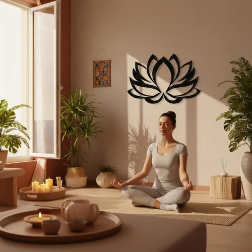 Vista 4 de DEKADRON Arte de pared de metal – Flor de loto – Decoración de pared de metal para decoración de oficina en el hogar, decoración de estudio de yoga