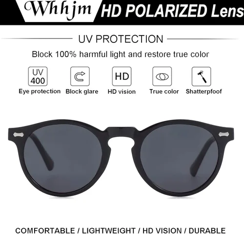 Vista 3 de WHHJM Vintage Polarized Round Sunglasses for Men Women Retro Stylish Black Orange Sunglasses