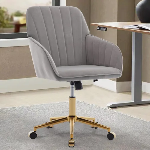 Vista 19 de Silla moderna de oficina en casa, cómoda silla de escritorio de terciopelo, silla de tocador de maquillaje con ruedas, silla giratoria ajustable