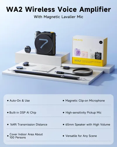 Vista 8 de 7RYMS WA2 amplificador de voz inalámbrico maestro con micrófono Lavalier Negro