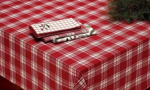 Vista 3 de DII Holiday Sprigs - Mesa de comedor y decoración de cocina, juego de servilletas, 20 x 20, cuadros Dobby rojos y blancos, 6 piezas