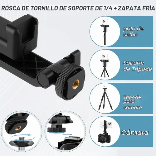 Vista 5 de Soporte universal de trípode para teléfono celular, soporte de zapata caliente para cámara con abrazadera de rotación de 360 grados, orificio