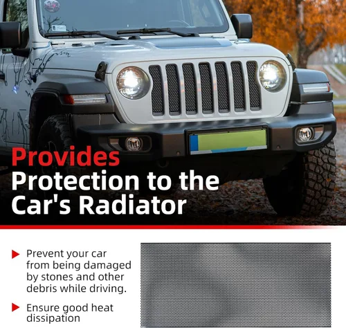 Vista 3 de AggAuto Inserto de malla para parrilla compatible con Jeep Wrangler JK JKU 2007-2018, rejilla frontal de metal de aleación de aluminio, rejilla