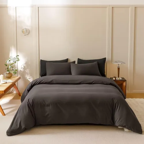 Vista 8 de CLOTHKNOW Juego de funda de edredón de terciopelo negro - Ropa de cama mullida, 3 piezas, tamaño individual, todo en color negro, juegos de funda