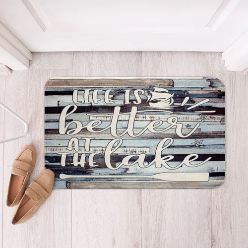 Vista 10 de Feelyou Lake House - Alfombra de baño antideslizante de 20 x 32 pulgadas, alfombra de baño rústica para puerta de casa de campo, lago, barco, rojo