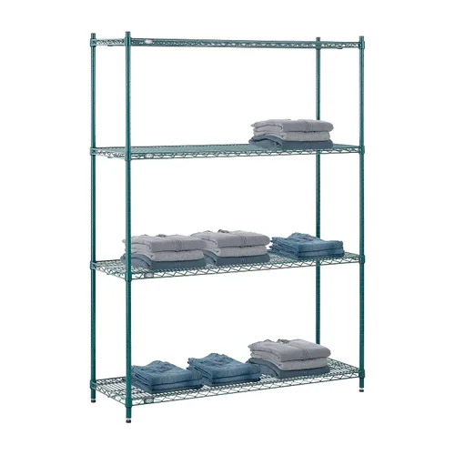 Vista 4 de Nexel Estantería de alambre ajustable Poly-Green, 4 niveles, organizador de almacenamiento comercial resistente, 18 x 54 x 74 pulgadas, verde