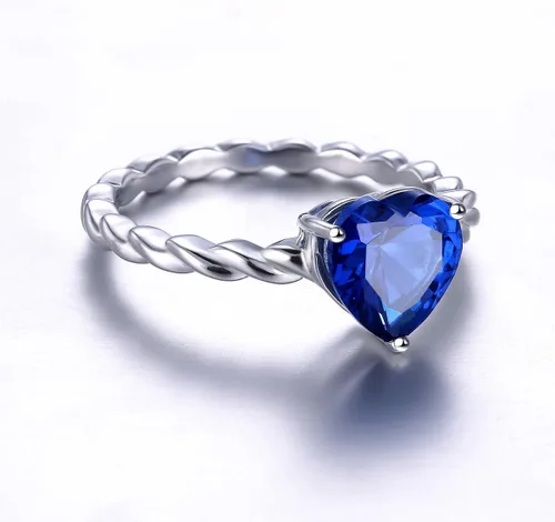 Vista 4 de Merthus Anillo de promesa de plata de ley 925 con forma de corazón de imitación de topacio de arco iris místico de 0.315 x 0.315in para ella
