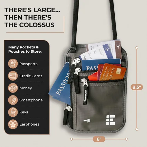 Vista 47 de Cartera para el cuello para viajes y pasaporte con bloqueo RFID, delgada y fácil de ocultar, bolsa de viaje de nailon para hombres y mujeres
