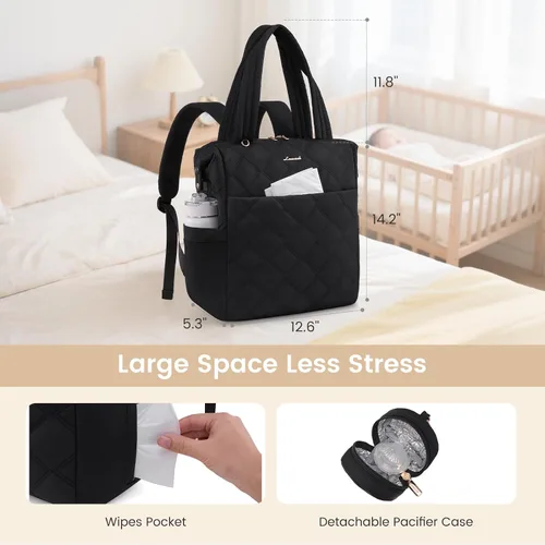 Vista 5 de LOVEVOOK Mochila para pañales, bolsa de pañales para mamá y papá con cambiador, bolsillos aislados, mochila ligera convertible para mamá con funda