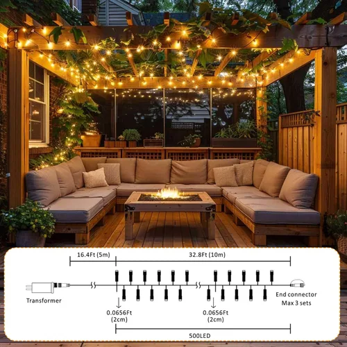 Vista 4 de Ogrmar Luces de Racimo de Navidad de 49 pies 500 LED 8 Modos Luces de Cadena de Navidad con Función de Temporizador y Conectables para Navidad