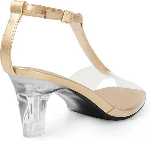 Vista 3 de ANN CREEK Sandalias de tacón transparente con correa en T y diamantes de imitación para mujer