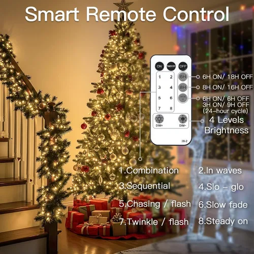 Vista 2 de suddus Luces de árbol de Navidad para interiores, 100 luces LED de 33 pies de color blanco cálido, tira de luces al aire libre para casa, ventanas