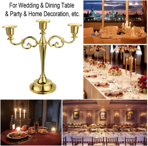 Vista 7 de OwnMy Candelabro de 3 Brazos de Metal Portavelas Plateado Europeo Elegante Portavelas para Boda, Mesa de Comedor, Navidad, Fiesta, Decoración