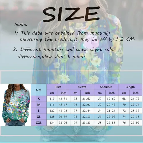 Vista 4 de Sudadera de gran tamaño para mujer, con estampado diario, cuello redondo, ajuste casual, largo